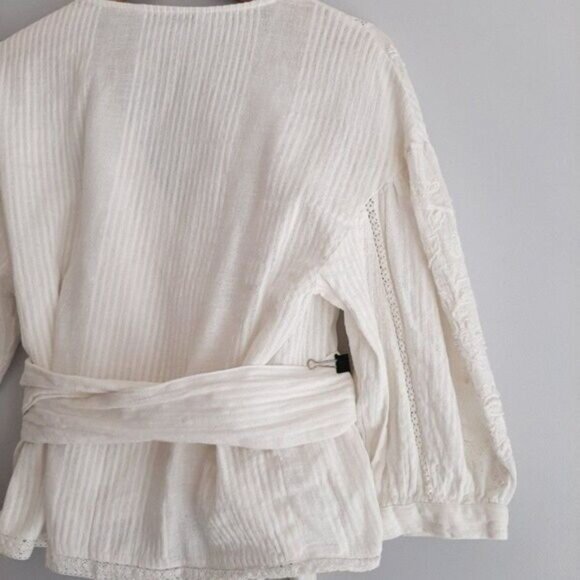 ZARA Cotton Linen Blend Boho Floral Embroidery Wrap Top Sz S - Picture 11 of 13